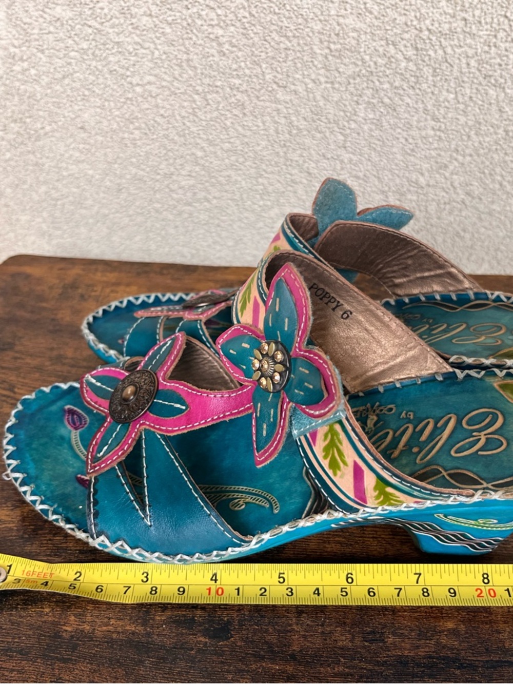 Colorful Teal Sandals with Pink Floral Accents - Picture 15 of 16